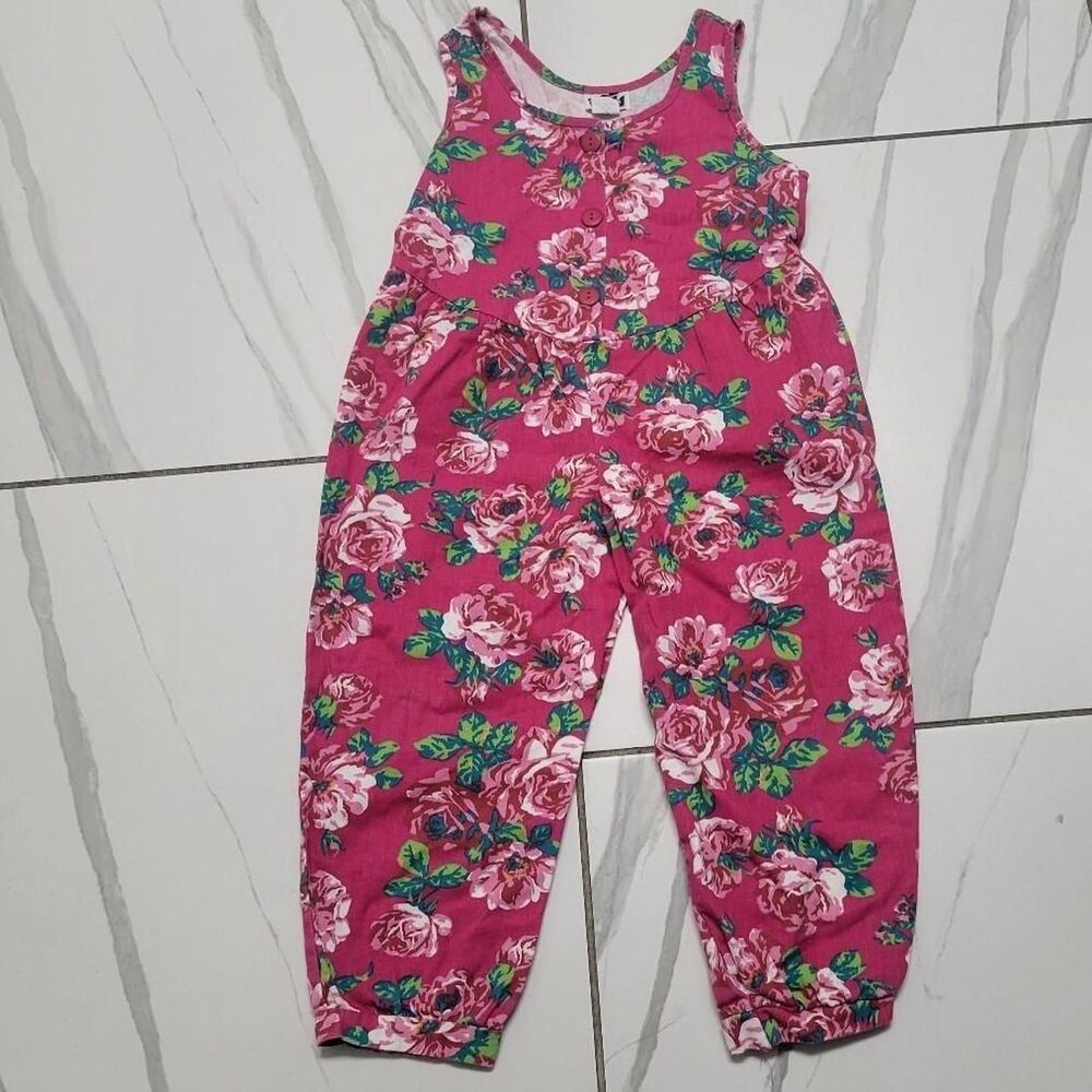 GIrls VIntage Floral Cotton CottageCore Cotton Denim Jumpsuit AOP